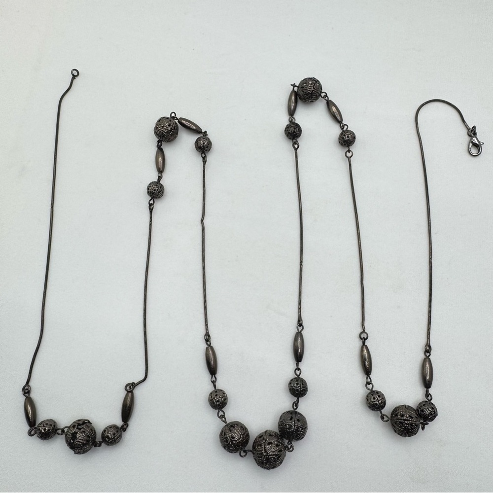 Gunmetal Gothic Filigree Beaded Necklace Statement Vintage Style Dark Metal